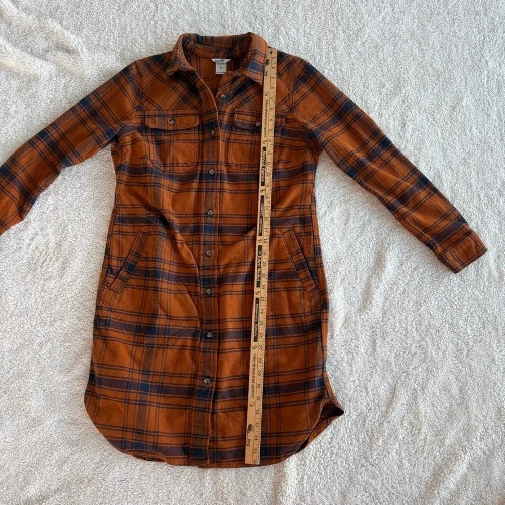 Duluth Trading Co Womens Folklore Flannel Duster‎ XS Blue Orange Plaid Insulated